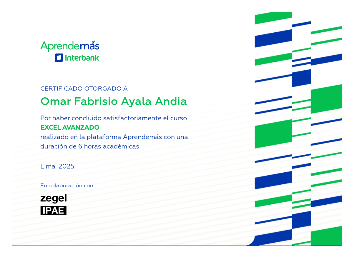 Certificado del curso Excel avanzado