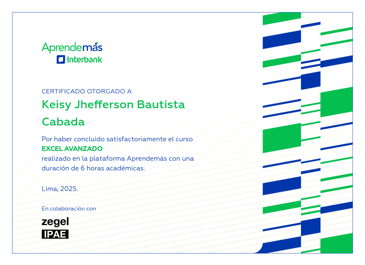 Certificado del curso Excel avanzado