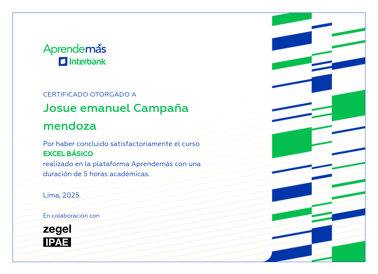 Certificado del curso Excel Básico